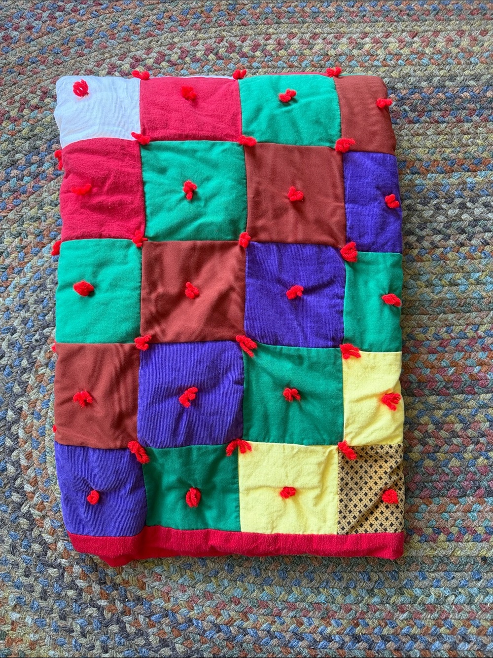 VTG Handmade Patchwork Granny Square Twin Bed Throw Blanket Quilt Multi-Color - Picture 2 of 6